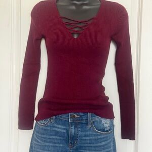 Burgundy V-Neck Sweater